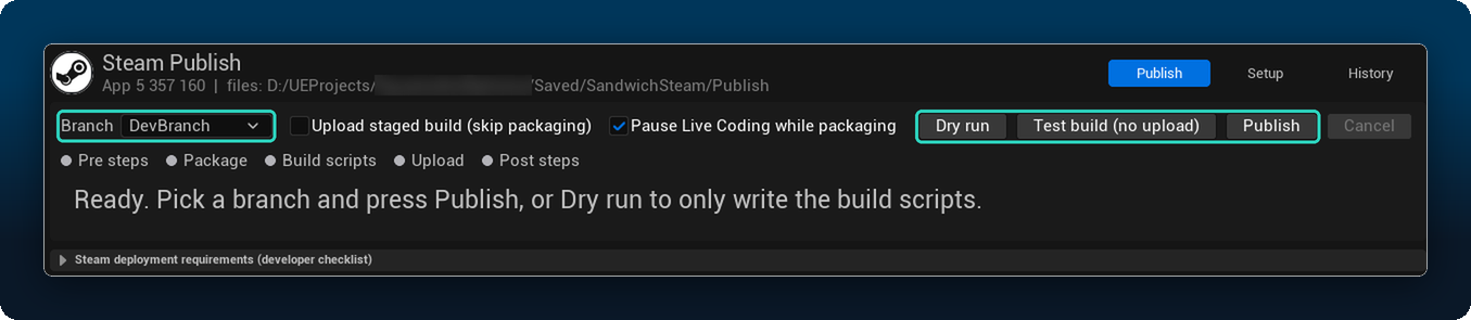 The Publish page