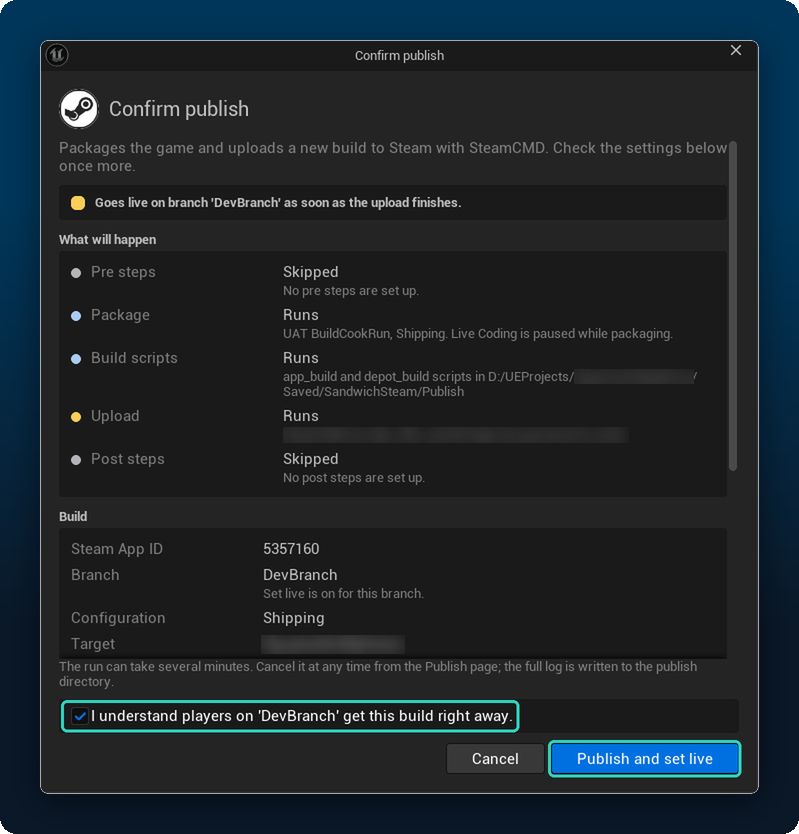 The Confirm publish window
