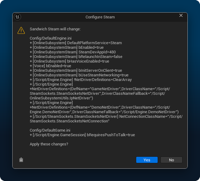 The Configure Steam dialog