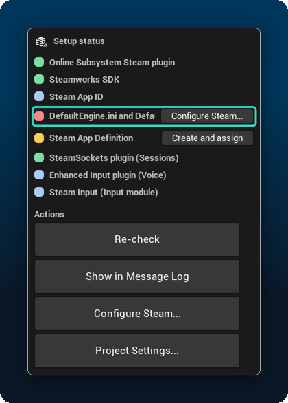 A red Setup status row with a Fix button